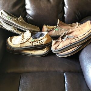 Sanuk Canvas Slip-On Loafers in Brown and Tan
